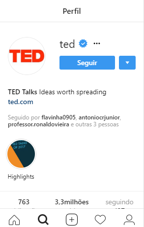 Exemplo de Bio Instagram do TED Talks