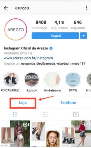 Instagram Shopping: Exemplo Arezzo